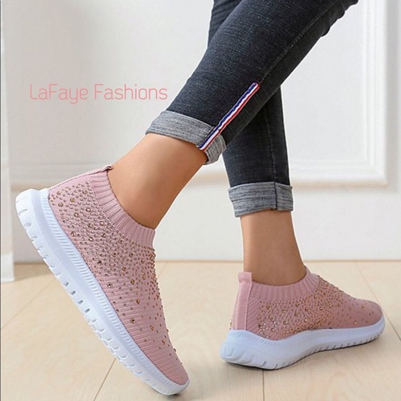 Pink Rhinestone Sock Sneaker - Picture 2 of 5